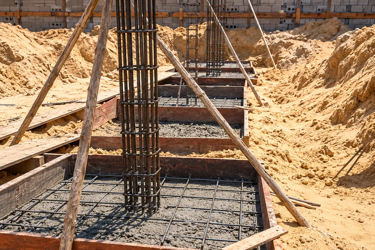 Chantier : poteaux en béton armé